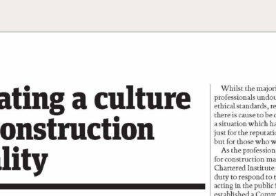 Creating a culture of construction quality: Paul Nash of Jansons Property recently wrote a piece for the New Statesman.  